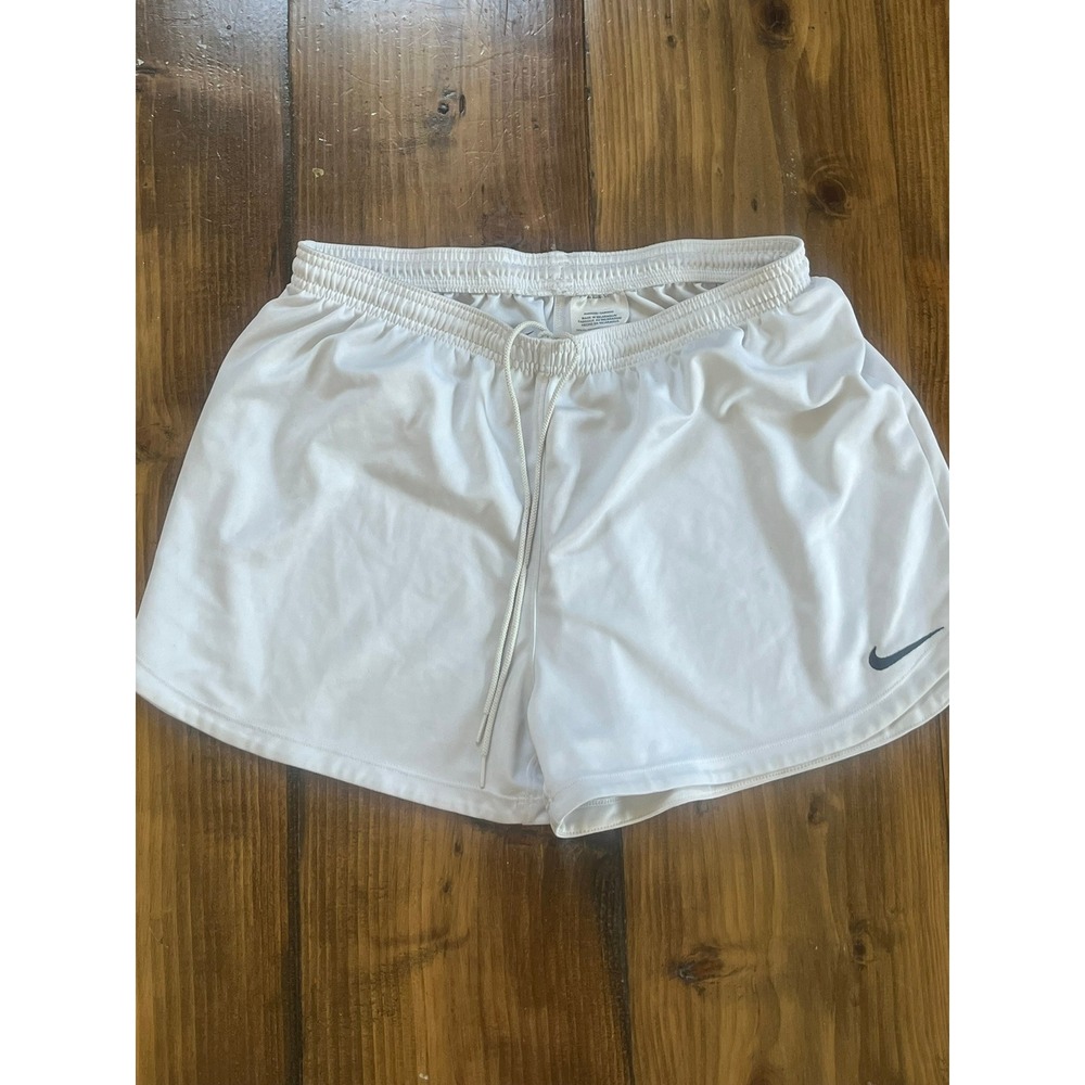 Nike Dri-FIT Womens White Athletic Running Shorts Size Medium Drawstring Swoosh
